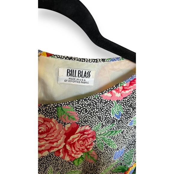 Vintage 80s Bill Blass Designer Silk Floral Dropwaist Mini Dress Long Sleeve 8 - Picture 4 of 4